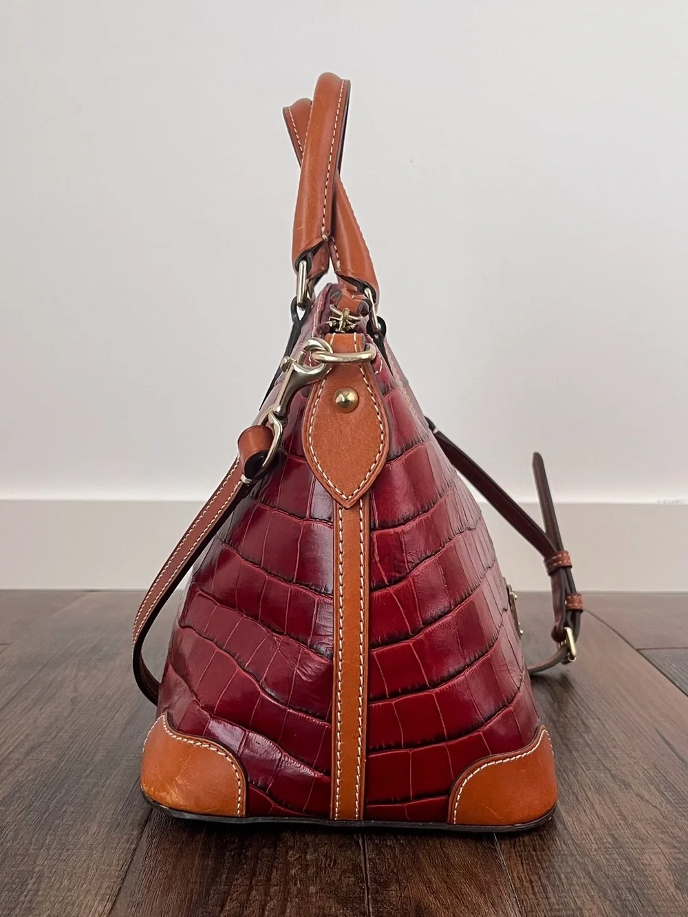Dooney & Bourke Croc Embossed Leather Satchel Bag Dual Handle Long Strap 3C968